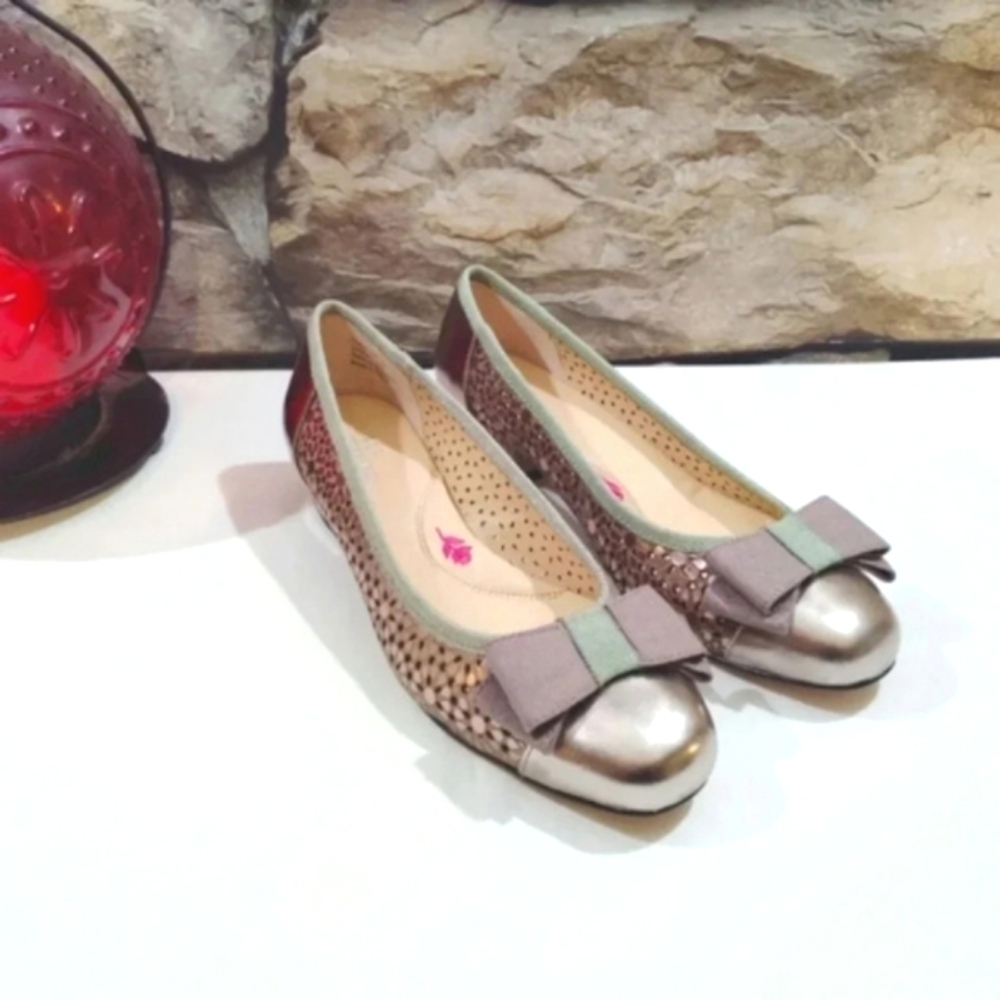 Ros Hommerson Leather Ballet Flats Trisha Pewter Box 6.5N Metallic 6.5 Boxed
